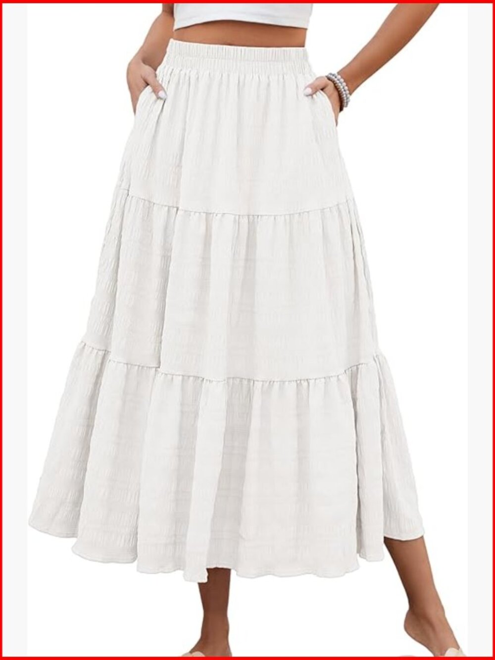Summer Casual Maxi Skirt with Pockets High Waisted A Line Flowy